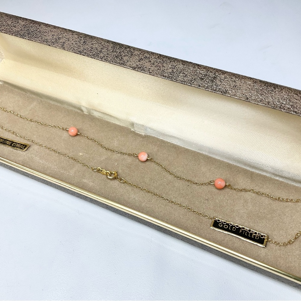 Vintage Coral 12K Gold Filled Delicate Chain Necklace Original Box